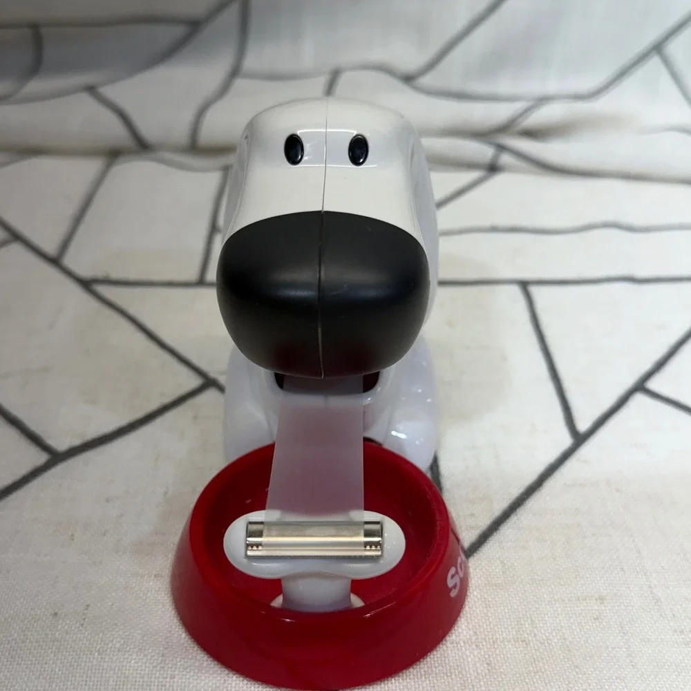 Scotch Dog Tape Dispenser Small White Red Bone Bowl Novelty Office Desk Decor